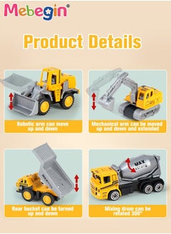 MEBEGIN Construction Vehicles Truck Toys Set with Play Mat Portable Box Include 7 Mini Engineer Pull Back Cars,Playmat and Road Signs, Toy Car Set for Boys Toddlers Birthday 3+ Year Old  - Image 3