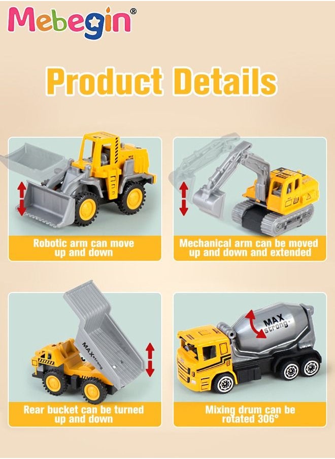 MEBEGIN Construction Vehicles Truck Toys Set with Play Mat Portable Box Include 7 Mini Engineer Pull Back Cars,Playmat and Road Signs, Toy Car Set for Boys Toddlers Birthday 3+ Year Old  - Image 3
