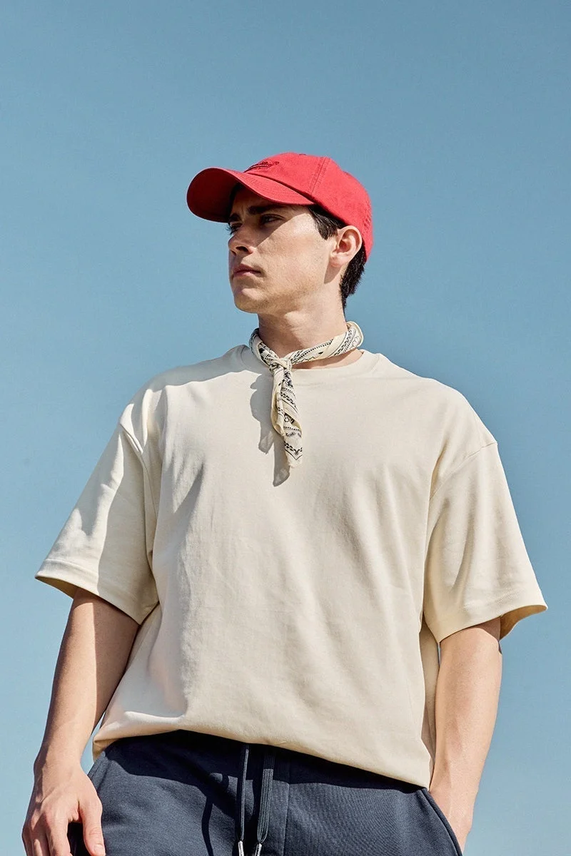 SNITCH Core Lab Cream Solid Oversized Fit T-Shirt