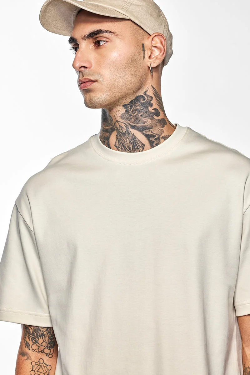 SNITCH Cream Core Lab Cream Solid Oversized Fit T-Shirt for Men | Best Price UAE
