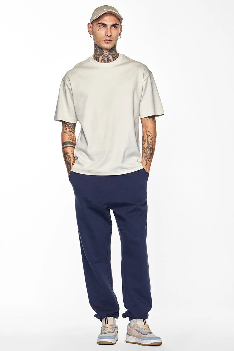 SNITCH Cream Core Lab Cream Solid Oversized Fit T-Shirt for Men | Best Price UAE