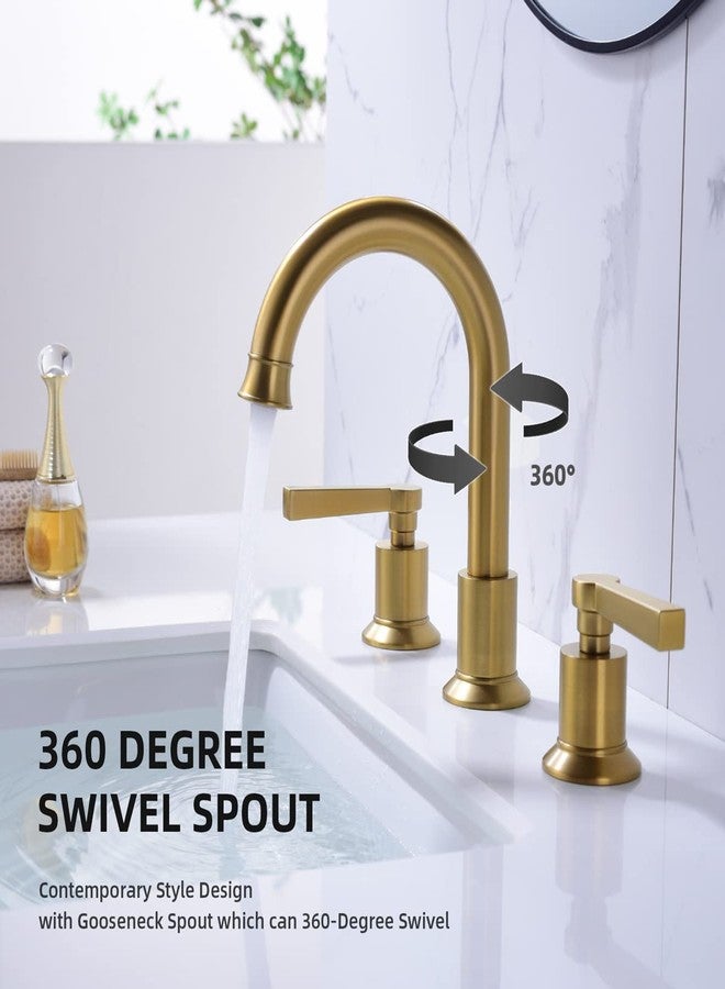 TRUSTMI 2 Handle 8 Inch Widespread Bathroom Faucet Brass Lavatory Vanity Sink Faucet with Metal Overflow Pop Up Drain and cUPC Water Supply Lines, Brushed Brass Gold - Image 3