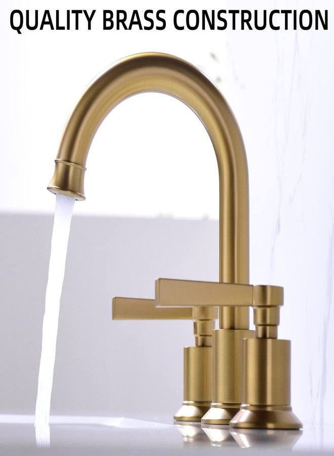TRUSTMI 2 Handle 8 Inch Widespread Bathroom Faucet Brass Lavatory Vanity Sink Faucet with Metal Overflow Pop Up Drain and cUPC Water Supply Lines, Brushed Brass Gold - Image 2
