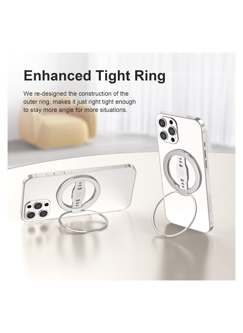 Generic New MagOne Compatible with MagSafe Phone Grip Stand with Silicone Finger Strap, Removable Magnetic Ring Holder Kickstand Loop, Only for iPhone 16, 15, 14, 13 Pro/Max/Plus Silver  - Image 4