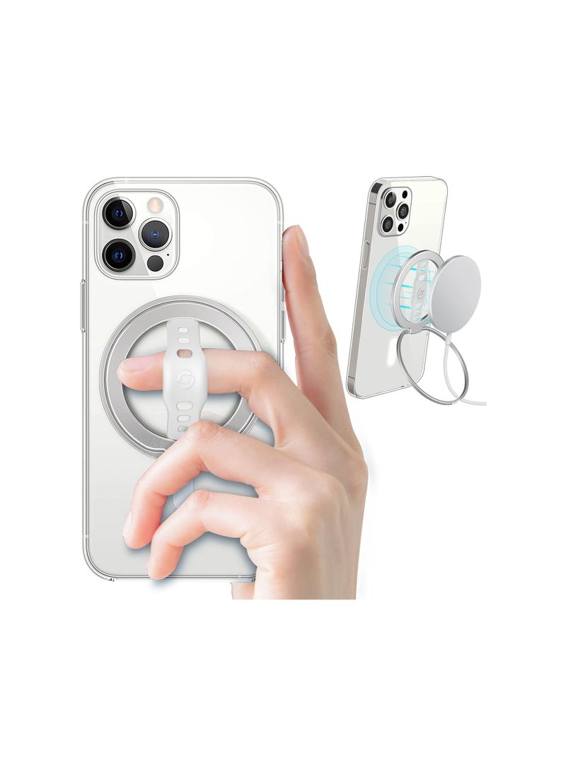 Generic New MagOne Compatible with MagSafe Phone Grip Stand with Silicone Finger Strap, Removable Magnetic Ring Holder Kickstand Loop, Only for iPhone 16, 15, 14, 13 Pro/Max/Plus Silver  - Image 1