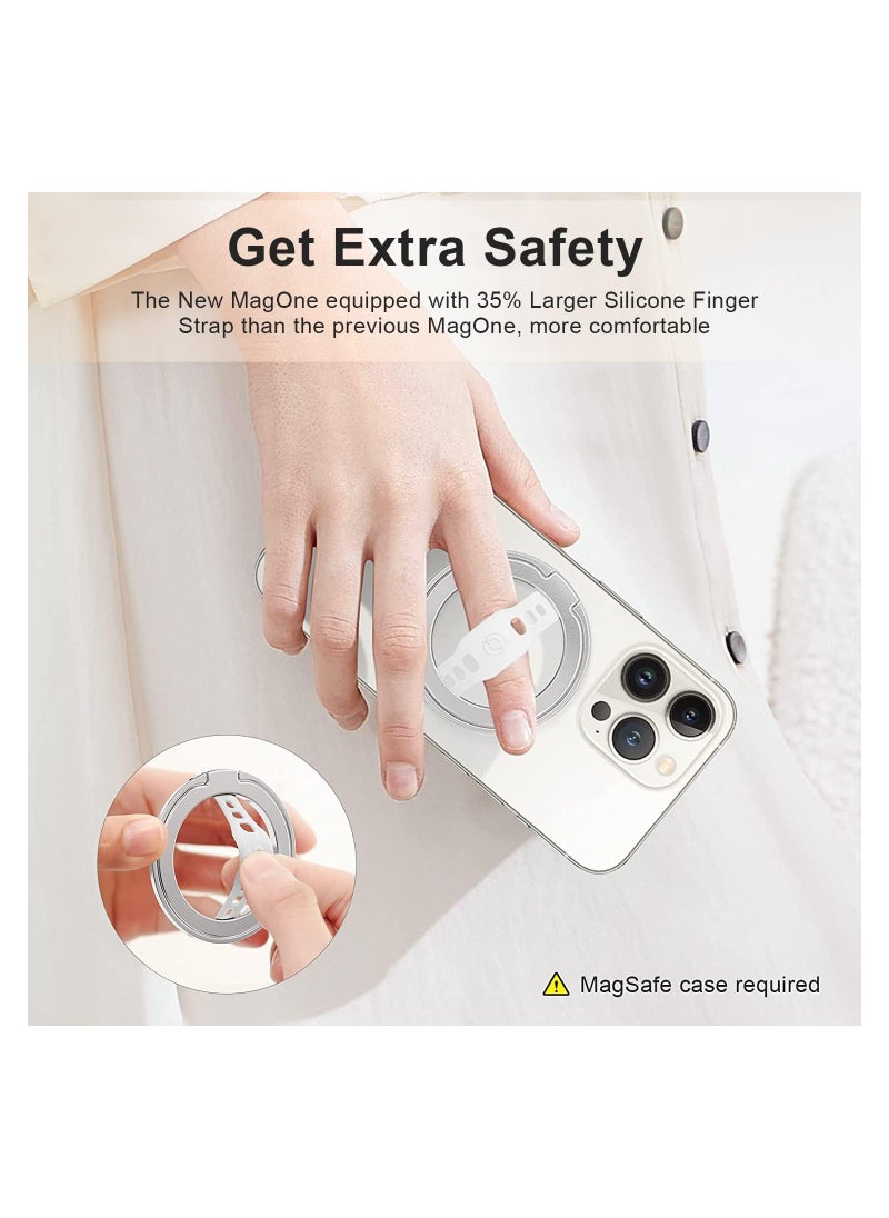 Generic New MagOne Compatible with MagSafe Phone Grip Stand with Silicone Finger Strap, Removable Magnetic Ring Holder Kickstand Loop, Only for iPhone 16, 15, 14, 13 Pro/Max/Plus Silver  - Image 2