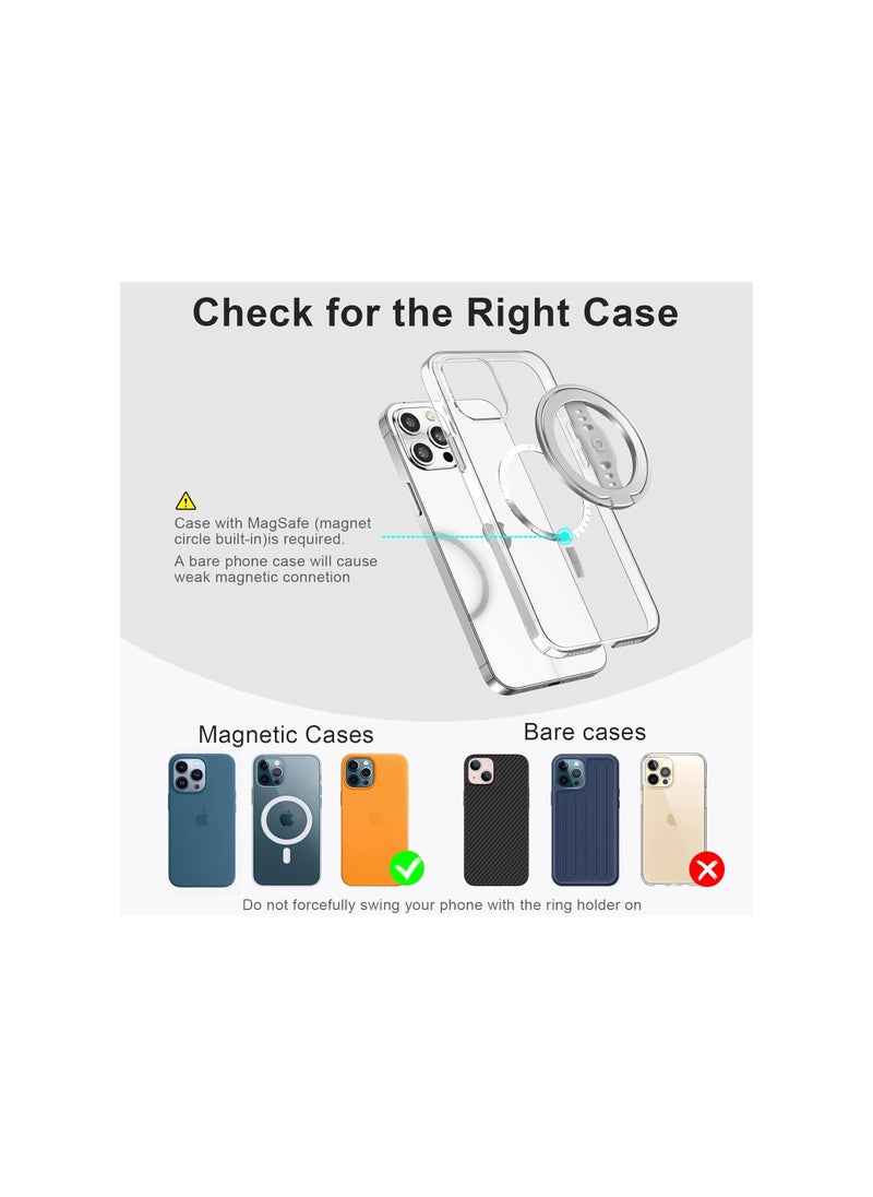New MagOne Compatible with MagSafe Phone Grip Stand with Silicone Finger Strap, Removable Magnetic Ring Holder Kickstand Loop, Only for iPhone 16, 15, 14, 13 Pro/Max/Plus Silver