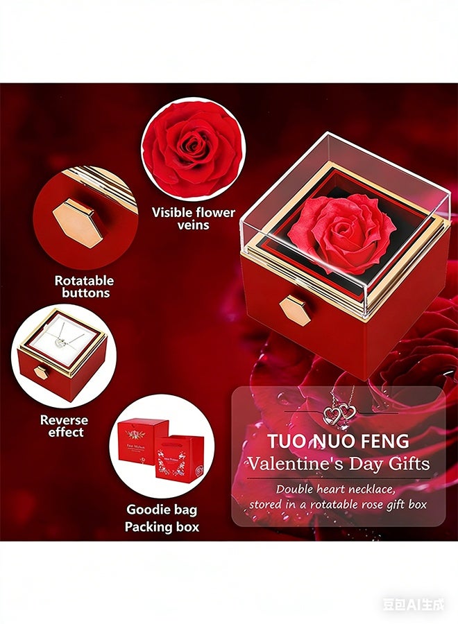 Rotatable Square Preserved Rose Jewelry Box with Clear Acrylic Lid, Complete Matching Gift Bag Set for Valentine’s Day, Birthday and Anniversary Gifts for Partners and Female Family - Image 5