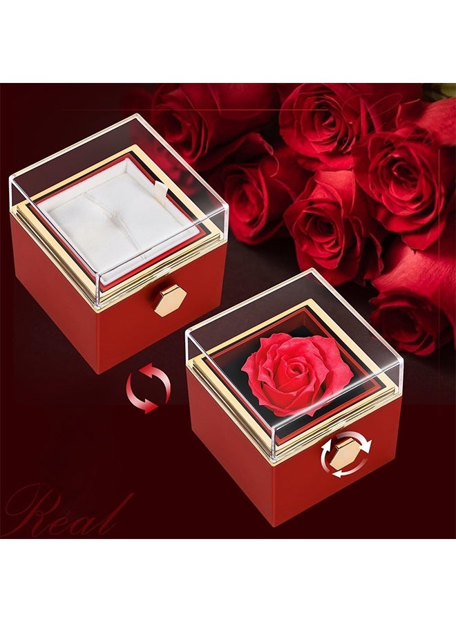 Rotatable Square Preserved Rose Jewelry Box with Clear Acrylic Lid, Complete Matching Gift Bag Set for Valentine’s Day, Birthday and Anniversary Gifts for Partners and Female Family - Image 3