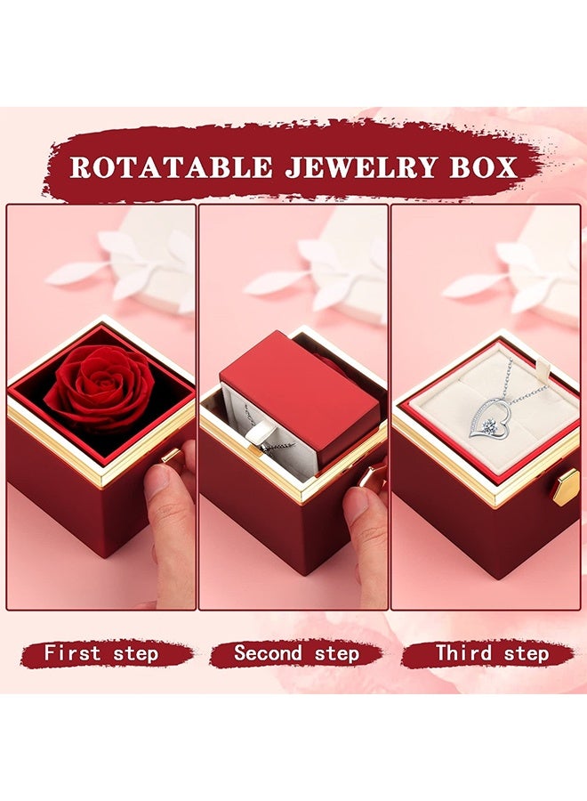 Rotatable Square Preserved Rose Jewelry Box with Clear Acrylic Lid, Complete Matching Gift Bag Set for Valentine’s Day, Birthday and Anniversary Gifts for Partners and Female Family - Image 4