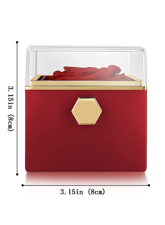 Rotatable Square Preserved Rose Jewelry Box with Clear Acrylic Lid, Complete Matching Gift Bag Set for Valentine’s Day, Birthday and Anniversary Gifts for Partners and Female Family - Image 2