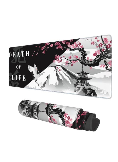 Gaming Mouse Pad Black and White Plum Bossom Cherry Blossom, Extended Large Mouse Mat Desk Pad, Stitched Edges Mousepad, Long Non-Slip Rubber Base Mice Pad (31.5x11.8x0.12 Inch, A6)