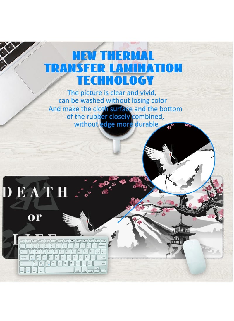 Excefore - Gaming Mouse Pad Black and White Plum Bossom Cherry Blossom, Extended Large Mouse Mat Desk Pad, Stitched Edges Mousepad, Long Non-Slip Rubber Base Mice Pad (31.5x11.8x0.12 Inch, A6) - Image 1