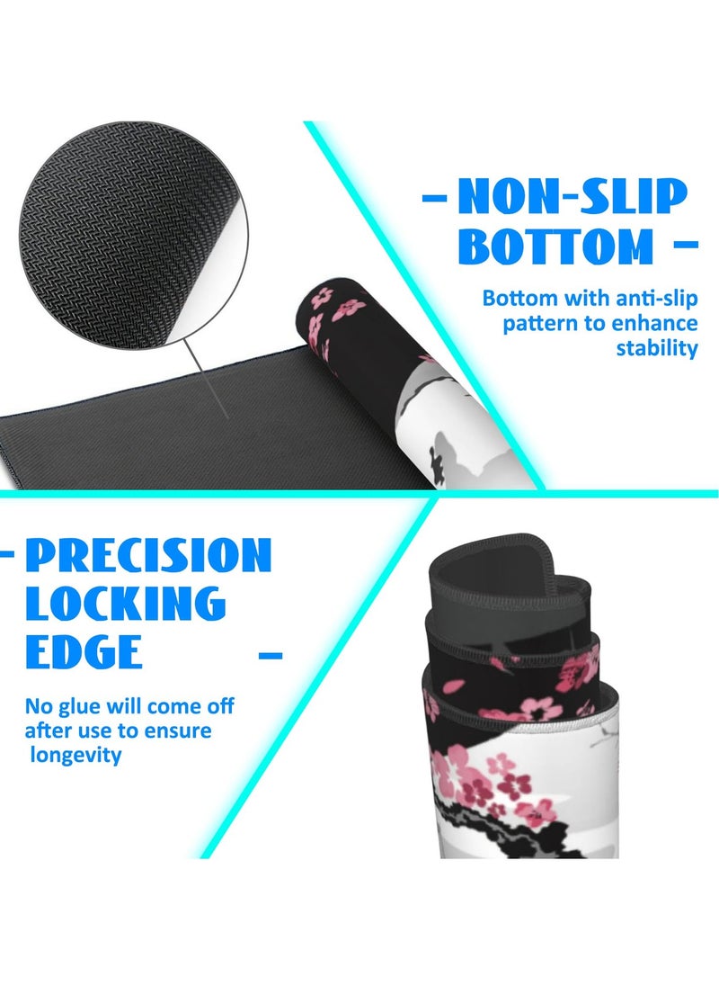 Excefore - Gaming Mouse Pad Black and White Plum Bossom Cherry Blossom, Extended Large Mouse Mat Desk Pad, Stitched Edges Mousepad, Long Non-Slip Rubber Base Mice Pad (31.5x11.8x0.12 Inch, A6) - Image 1