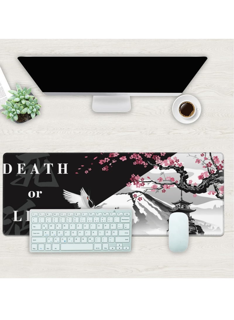 Excefore - Gaming Mouse Pad Black and White Plum Bossom Cherry Blossom, Extended Large Mouse Mat Desk Pad, Stitched Edges Mousepad, Long Non-Slip Rubber Base Mice Pad (31.5x11.8x0.12 Inch, A6) - Image 1