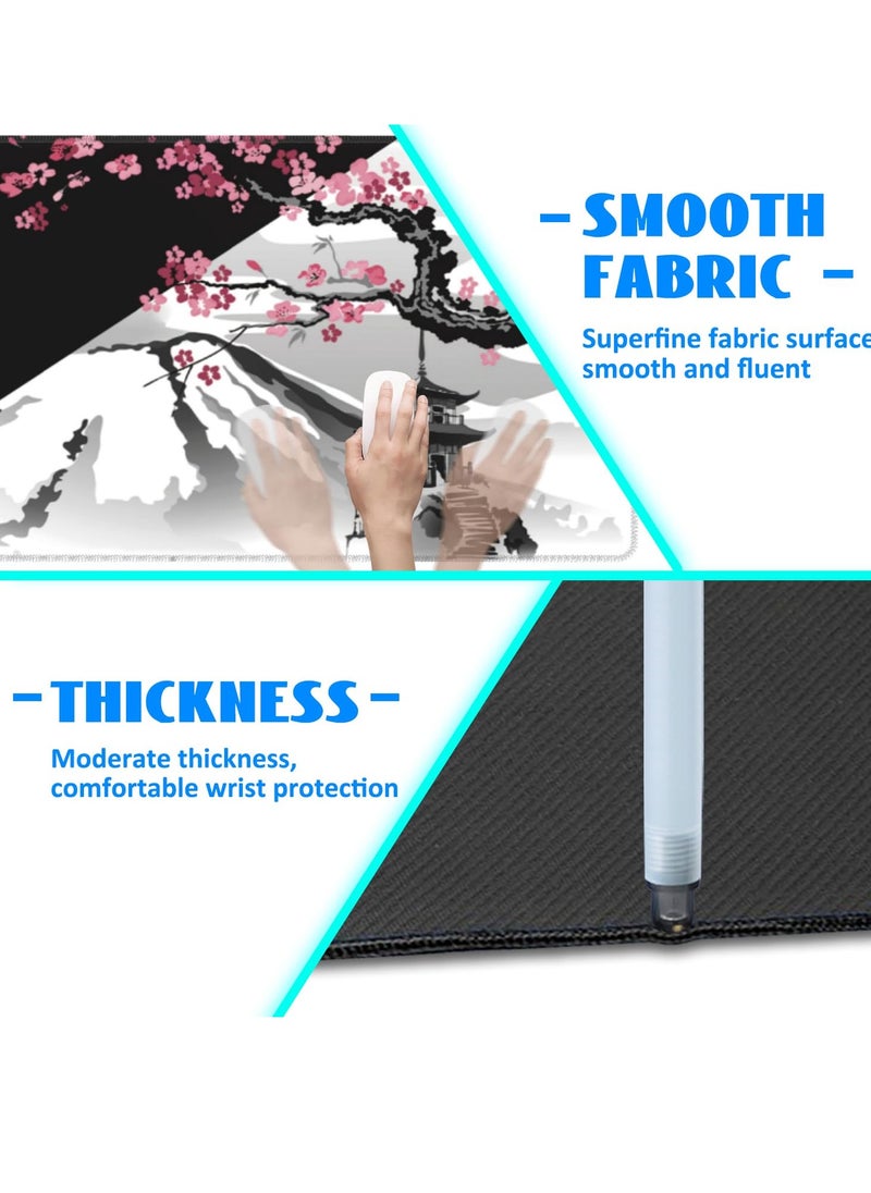 Excefore - Gaming Mouse Pad Black and White Plum Bossom Cherry Blossom, Extended Large Mouse Mat Desk Pad, Stitched Edges Mousepad, Long Non-Slip Rubber Base Mice Pad (31.5x11.8x0.12 Inch, A6) - Image 1
