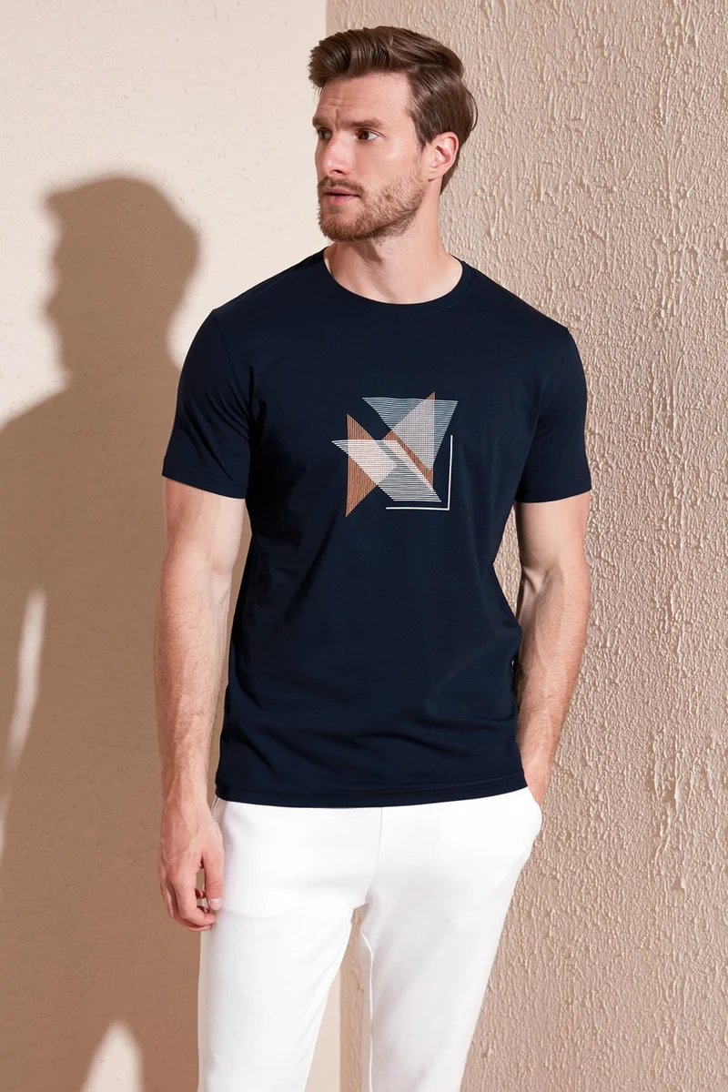 بوراتي Cotton Slim Fit Crew Neck T Shirt Men's T Shirt 646R8290