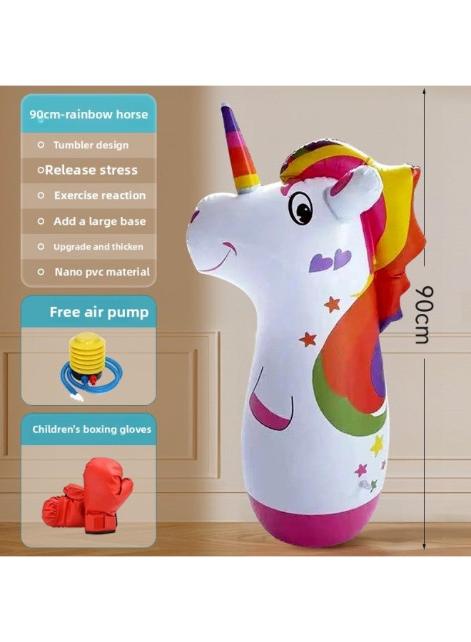 Sandbag Tumbler Decompression Sandbag Adult Home Boxing Training Equipment Kidsren's Fitness Inflatable Boxing Column Cool-Color:[upgraded Nano Material + Gloves] Unicorn ★ Comes With Air Pump + Repair Patch  - Image 1
