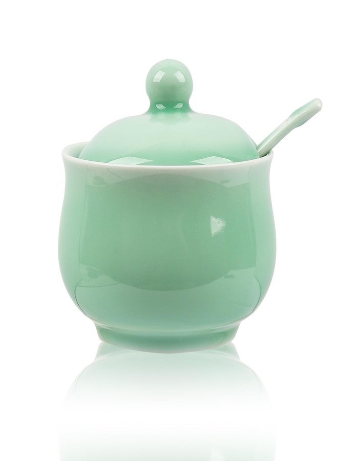 Tingyework Porcelain Salt Cellar with Lid and Spoon, 4.4 oz Salt Container Sugar Bowl for Spice & Seasonings, Elegant Kitchen Counter Decor, Chinese Celadon (Light Green) - Image 1