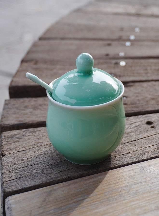 Tingyework Porcelain Salt Cellar with Lid and Spoon, 4.4 oz Salt Container Sugar Bowl for Spice & Seasonings, Elegant Kitchen Counter Decor, Chinese Celadon (Light Green) - Image 4