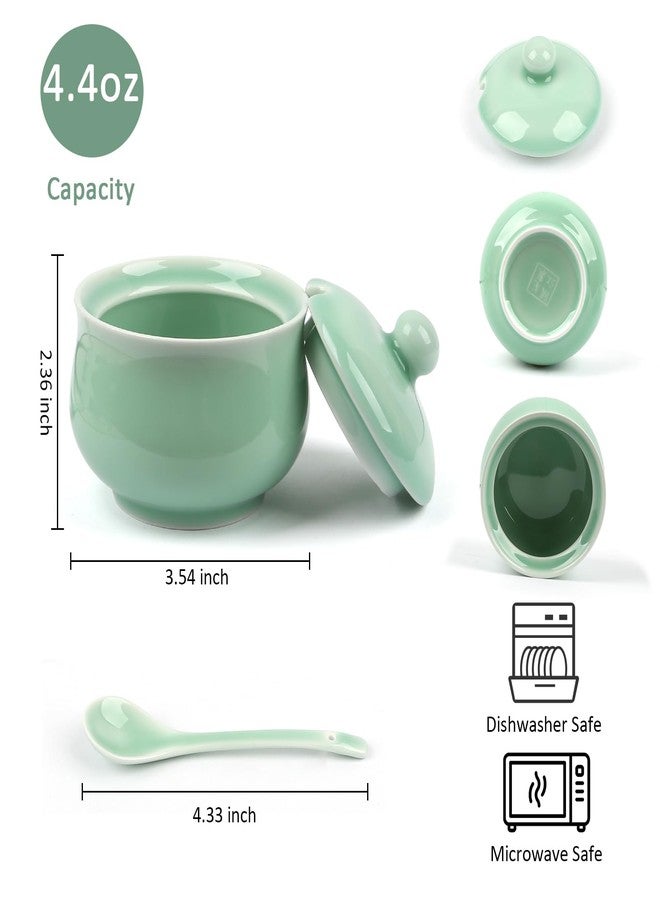 Tingyework Porcelain Salt Cellar with Lid and Spoon, 4.4 oz Salt Container Sugar Bowl for Spice & Seasonings, Elegant Kitchen Counter Decor, Chinese Celadon (Light Green) - Image 2