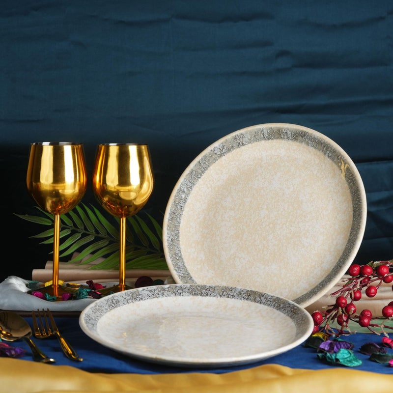 Caffeine Ceramic Handmade Stoneware Cream Patta Quarter Plate 7”(Set of 2 Dishwasher & Microwave Safe) - Image 1