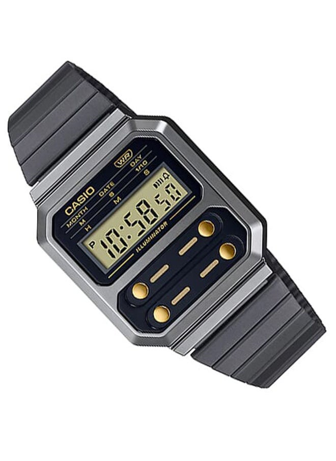 CASIO ساعة للجنسين كلاسيكية رقمية بمينا أسود وبسوار ستانلس ستيل A100WEGG-1A2DF  - Image 2