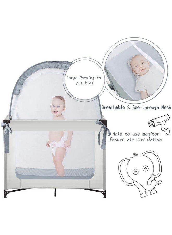 L RUNNZER Baby Pack and Play Tent, Canopy to Keep Baby from Climbing Out, Crib Tent for Playard, Pop Up Mini Crib Tent Against Falls, R07s-blue - Image 5