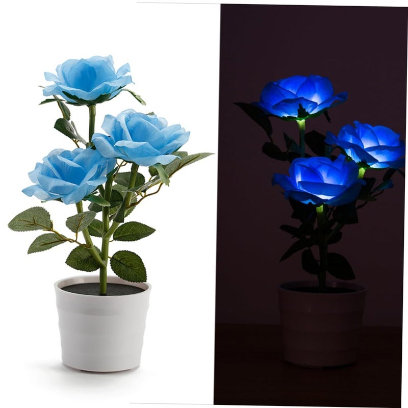 Solar Rose Flower Lights Blue Artificial Flower Pot with Solar Power Decorative Nightlight for Home Garden Party Decor - Image 5
