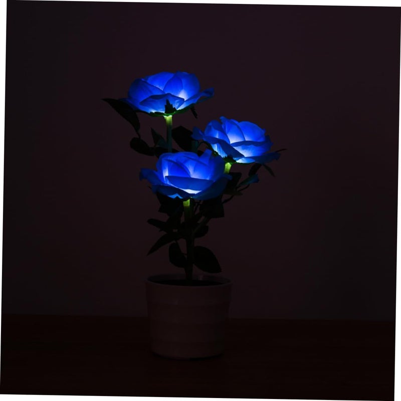 Solar Rose Flower Lights Blue Artificial Flower Pot with Solar Power Decorative Nightlight for Home Garden Party Decor - Image 3