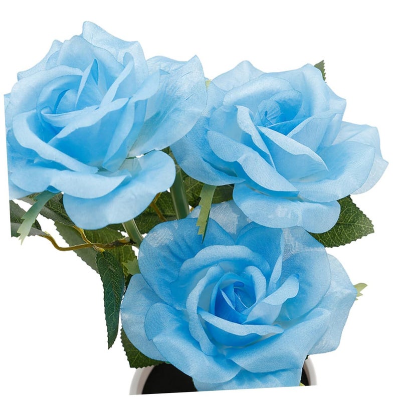 Solar Rose Flower Lights Blue Artificial Flower Pot with Solar Power Decorative Nightlight for Home Garden Party Decor - Image 4