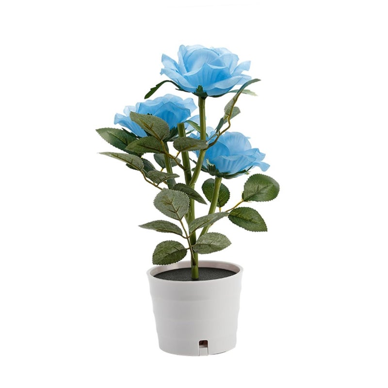 Solar Rose Flower Lights Blue Artificial Flower Pot with Solar Power Decorative Nightlight for Home Garden Party Decor - Image 2