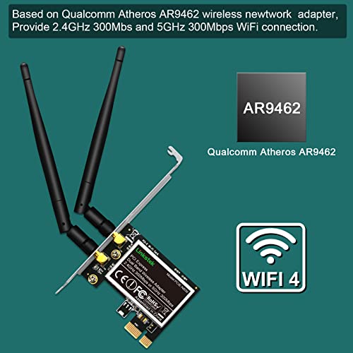 LinksTek Wireless N 600Mbps (2.4GHz 300Mbps and 5GHz 300Mbps) PCIE WiFi Adapter, PCIE WiFi Card, QUALCOMM Atheros AR946X Wireless Network Adapter for Windows 10 8.1 8 7 XP Desktop PCs (PCIE-N600) - Image 2
