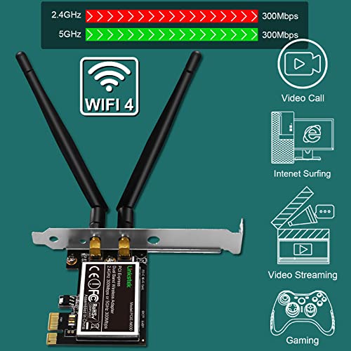 LinksTek Wireless N 600Mbps (2.4GHz 300Mbps and 5GHz 300Mbps) PCIE WiFi Adapter, PCIE WiFi Card, QUALCOMM Atheros AR946X Wireless Network Adapter for Windows 10 8.1 8 7 XP Desktop PCs (PCIE-N600) - Image 3