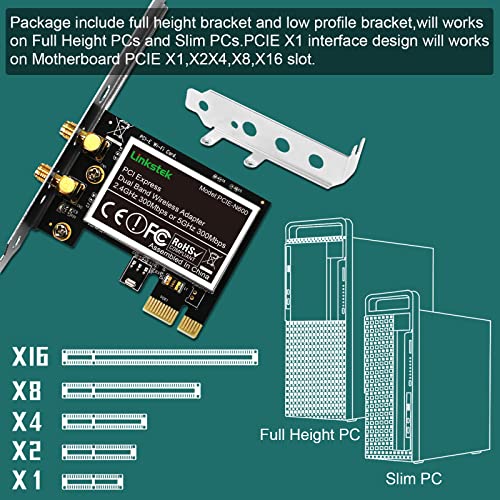 LinksTek Wireless N 600Mbps (2.4GHz 300Mbps and 5GHz 300Mbps) PCIE WiFi Adapter, PCIE WiFi Card, QUALCOMM Atheros AR946X Wireless Network Adapter for Windows 10 8.1 8 7 XP Desktop PCs (PCIE-N600) - Image 5