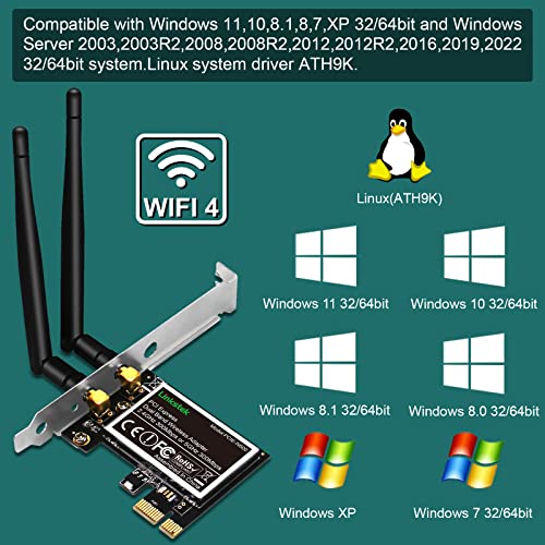 LinksTek Wireless N 600Mbps (2.4GHz 300Mbps and 5GHz 300Mbps) PCIE WiFi Adapter, PCIE WiFi Card, QUALCOMM Atheros AR946X Wireless Network Adapter for Windows 10 8.1 8 7 XP Desktop PCs (PCIE-N600) - Image 4