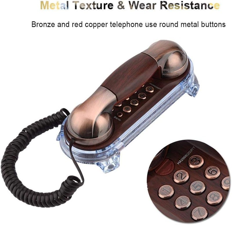 klarako Antique wall-mounted retro telephone Cable-fixed telephone Land-line fashion telephone for home hotel(Red) - Image 2