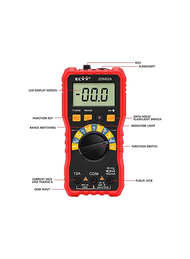 promass NCV Auto Ranging Digital Multimeter True RMS 10A Current 600V Voltmeter Multi Tester with Backlit LCD Home Measuring Tool - Image 3
