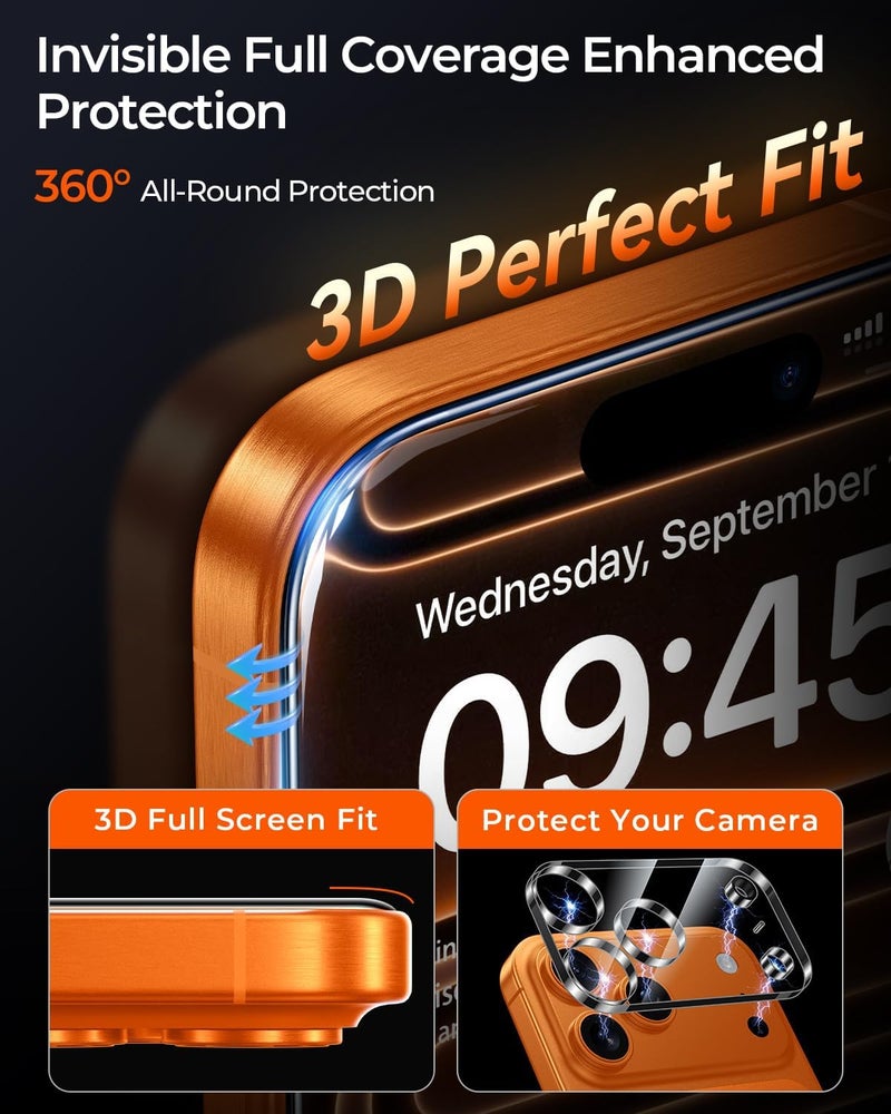 MRGLAS TOP 9H+ Glass 2+2 Packs for iPhone 17 Pro Max Privacy Screen Protector with Camera Lens Protector [Zero Bubble][10X Military Protection] 17 ProMax Tempered Glass Full Edge Coverage,Case-Friend - Image 5