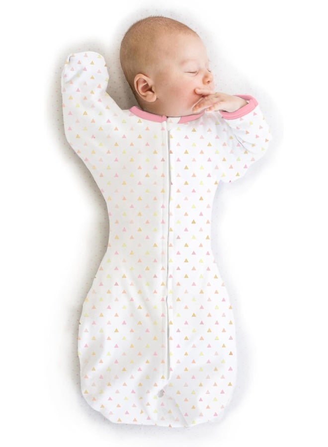SwaddleDesigns SwaddleDesigns Transitional Swaddle Sack, Arms Up Half-Length Sleeves and Mitten Cuffs, Tiny Triangles, Pink, Small, 0-3mo, 6-14 lbs  - Image 1