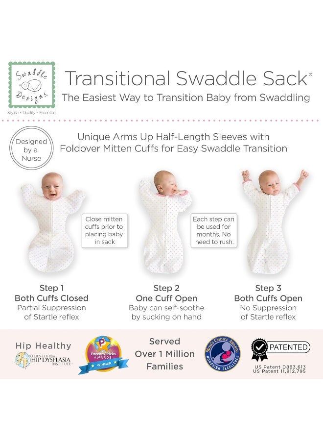 SwaddleDesigns SwaddleDesigns Transitional Swaddle Sack, Arms Up Half-Length Sleeves and Mitten Cuffs, Tiny Triangles, Pink, Small, 0-3mo, 6-14 lbs  - Image 3