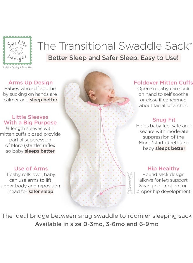 SwaddleDesigns SwaddleDesigns Transitional Swaddle Sack, Arms Up Half-Length Sleeves and Mitten Cuffs, Tiny Triangles, Pink, Small, 0-3mo, 6-14 lbs  - Image 2