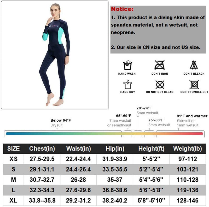 Skyone بدلة غوص كاملة للجسم بدلة سباحة بدلة غوص واقية من الطفح للنساء والرجال البالغين، ملابس سباحة بأكمام طويلة قطعة واحدة حماية من الأشعة فوق البنفسجية تجف بسرعة بدلة شمسية لركوب الأمواج والغوص والتجديف (أزرق، L) - Image 3