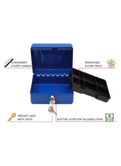 Generic Cash Box Steel Register with Tray and Lock Durable Portable Money Box Safe for Bills Jewelry Receipts Coins  - Image 2