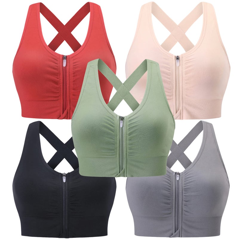 Evercute Zip Front Post-Surgery Bra Women's Wireless Sports Bras Padded Strappy Medium Support Yoga Exercise Athletic Bras - Image 1