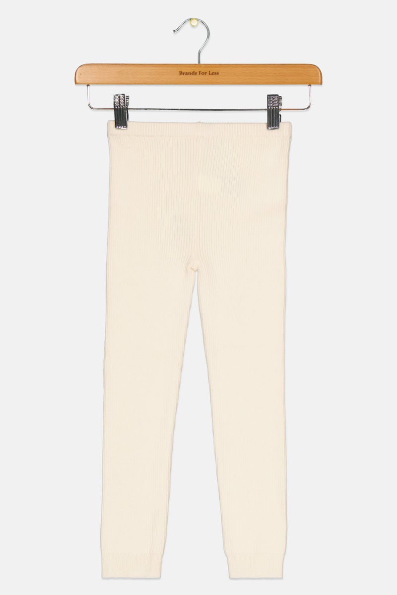 GAP Kids Girl Ribbed Pull On Leggings, Cream - Image 1