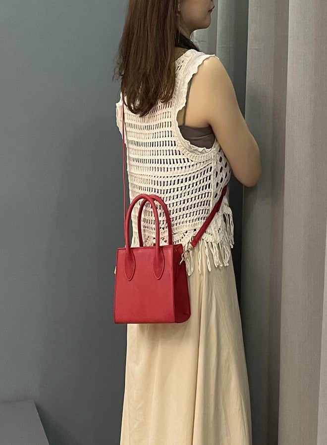 saursmehat Small crossbody tote bags for women faux leather cute clutch mini purses and handbags (Red) - Image 2