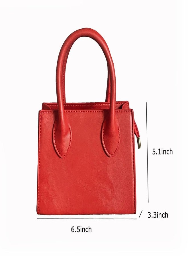 saursmehat Small crossbody tote bags for women faux leather cute clutch mini purses and handbags (Red) - Image 5