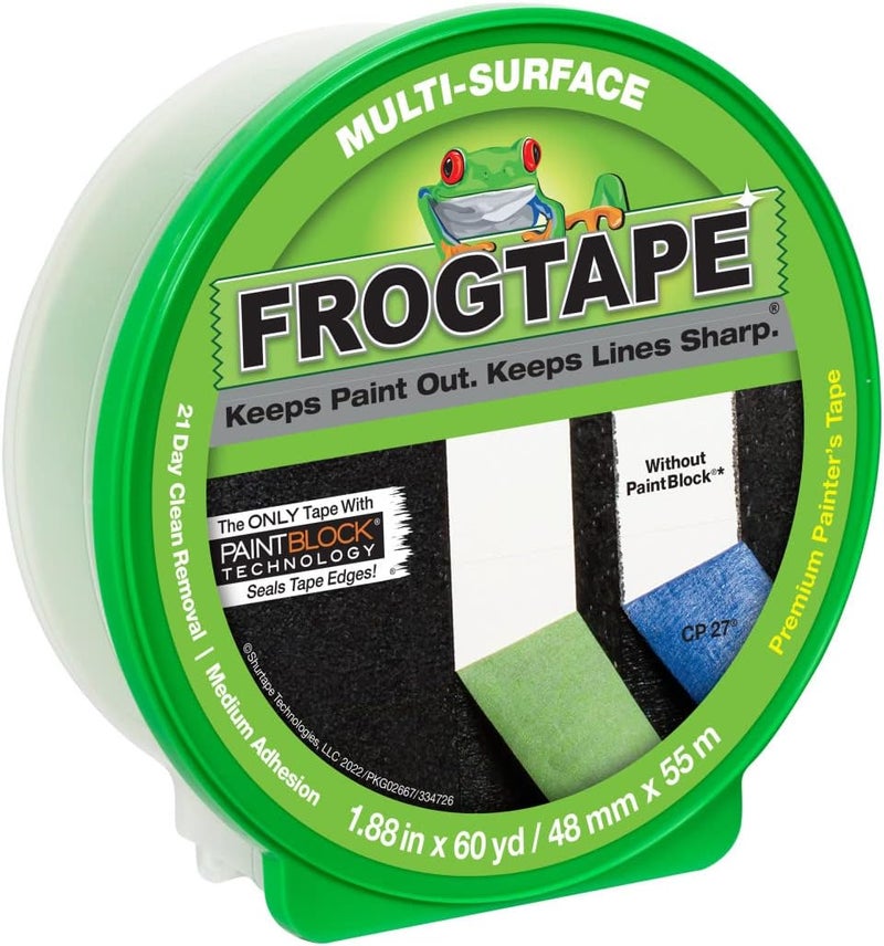 FrogTape MultiSurface Painters Tape with PAINTBLOCK 2 Inch Wide 188 In x 60 Yds Medium Adhesion Green 8 Rolls 242835 - Image 1