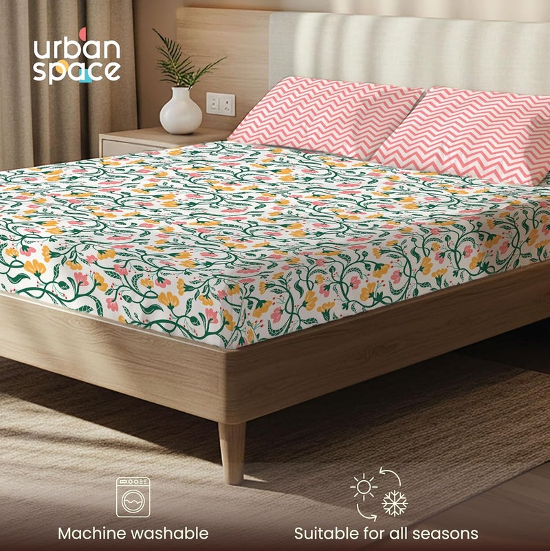 Urban Space مفرش سرير مطبوع من مقاس سرير مزدوج مع غطاءي وسادة، مفرش سرير مقاس Queen Size من ميكروفايبر قطني مصقول، مفرش سرير ناعم ومسامي وخالي من التجاعيد (90 × 100 بوصة - كشمير) - Image 4